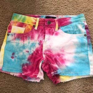 Tie dye jean shorts